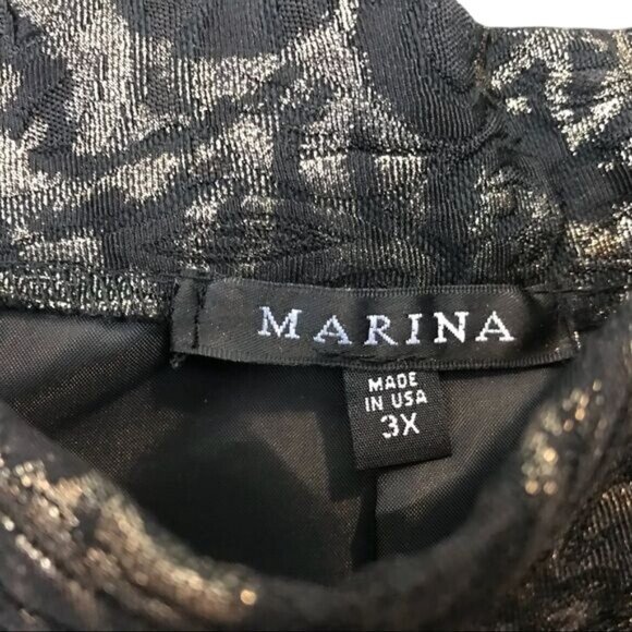 Marina Black & Gold Floral Metallic Skirt 3X A-Line Design Made In USA - Picture 5 of 8